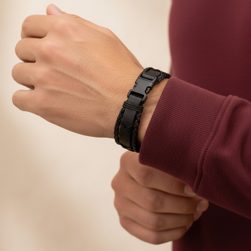 Black Leather Bracelet Lifestyle