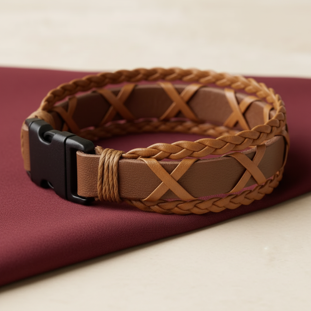 Brown Leather Bracelet Closeup