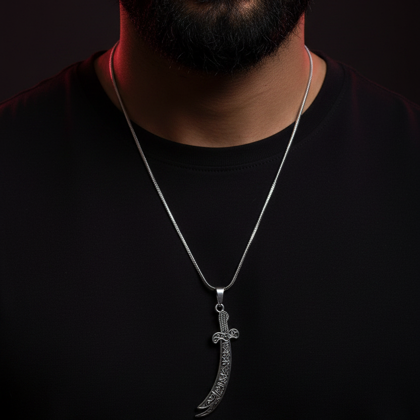 Man wearing Zulfiqar Necklace - studio