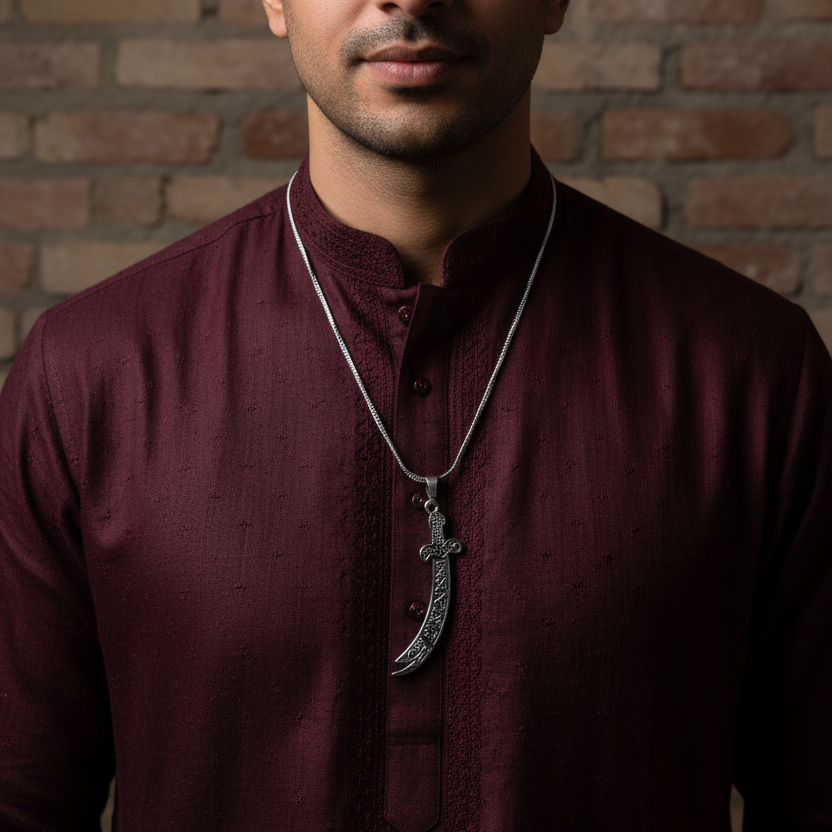Man wearing Zulfiqar Necklace - kurta