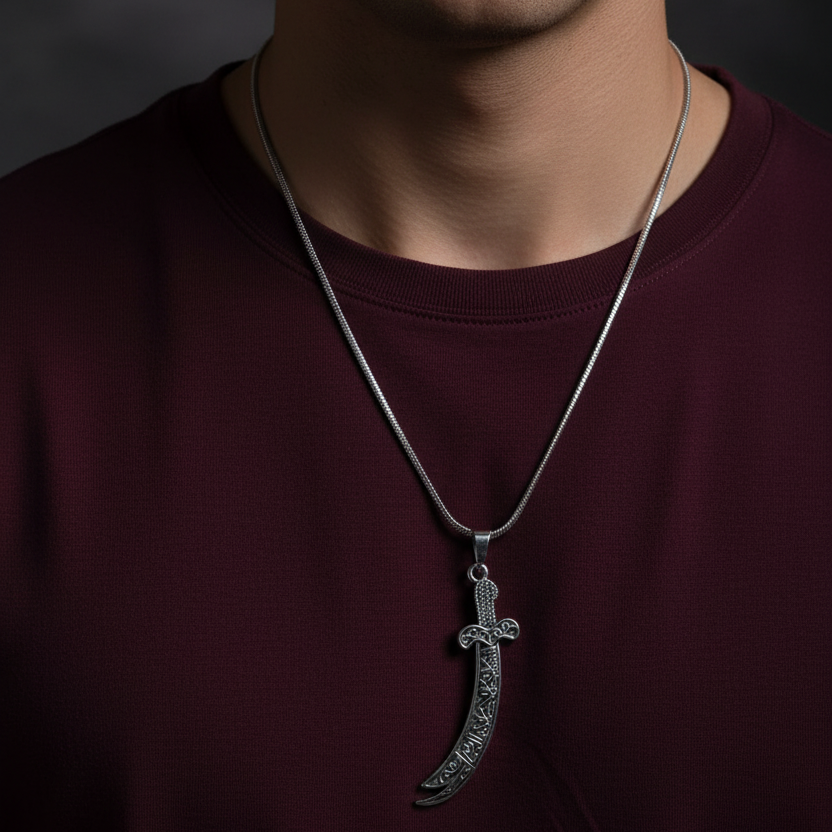 Man wearing Zulfiqar Pendant - Studio